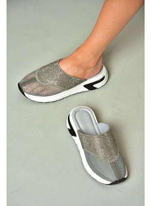 U312514415 Gri File Kadın Terlik - Görsel 2