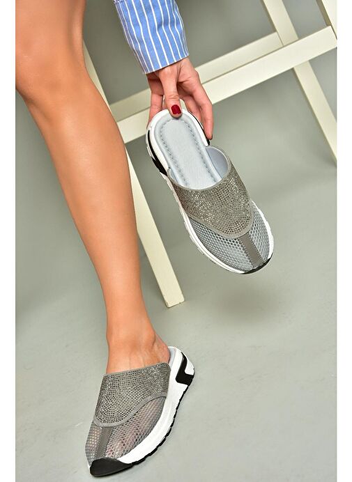 U312514415 Gri File Kadın Terlik - Görsel 3