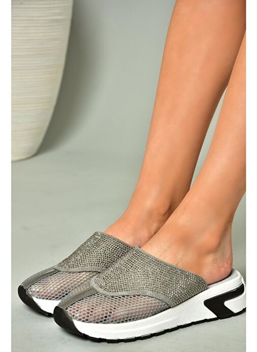 U312514415 Gri File Kadın Terlik - Görsel 4