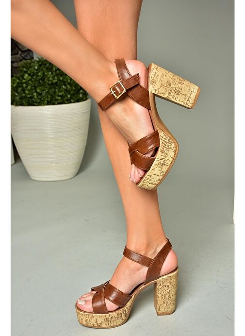 U996251509 Taba Platform Kalın Topuklu Kadın Ayakkabı - Görsel 2