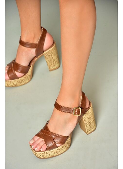 U996251509 Taba Platform Kalın Topuklu Kadın Ayakkabı - Görsel 5