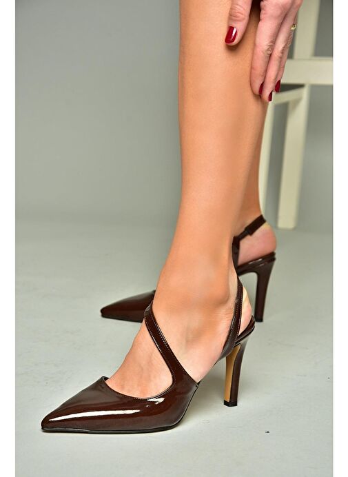 K404910808 Kahverengi Rugan Sivri Burun Kadın Topuklu Ayakkabı - Görsel 5