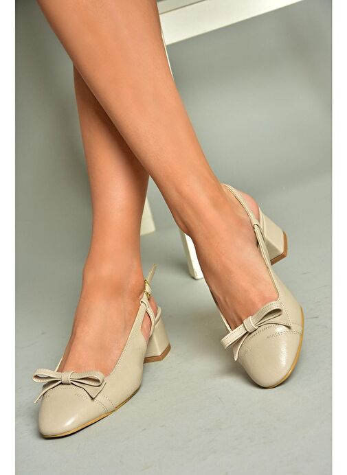 U404703609 Bej Alçak Topuklu Kadın Ayakkabı - Görsel 2