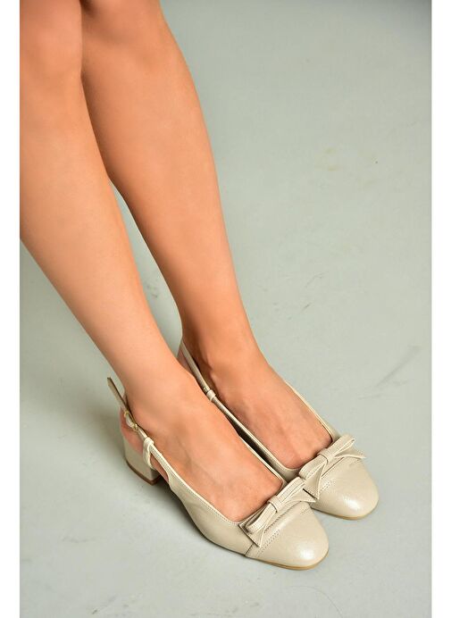 U404703609 Bej Alçak Topuklu Kadın Ayakkabı - Görsel 4