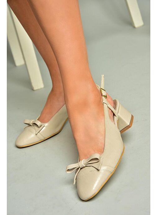 U404703609 Bej Alçak Topuklu Kadın Ayakkabı - Görsel 5