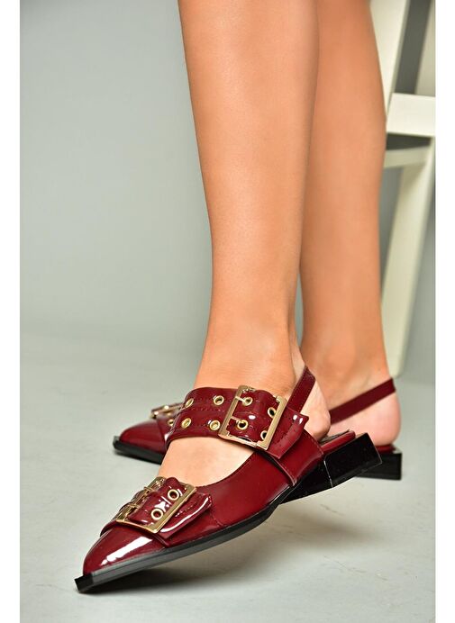 U518600108 Bordo Rugan Alçak Topuklu Kadın Ayakkabı - Görsel 3