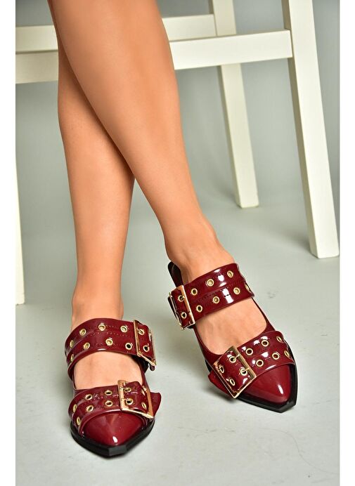 U518600108 Bordo Rugan Alçak Topuklu Kadın Ayakkabı - Görsel 4