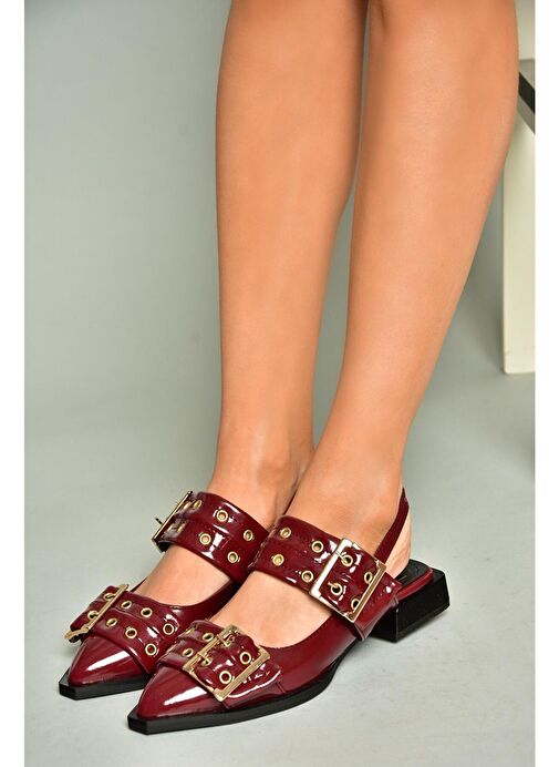 U518600108 Bordo Rugan Alçak Topuklu Kadın Ayakkabı - Görsel 5