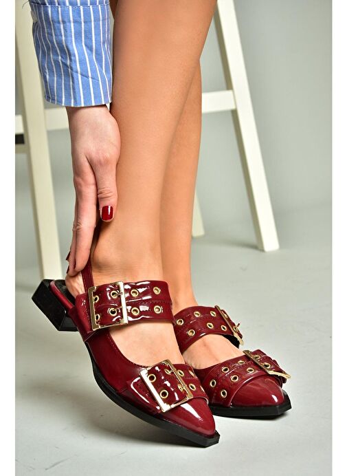 U518600108 Bordo Rugan Alçak Topuklu Kadın Ayakkabı - Görsel 6