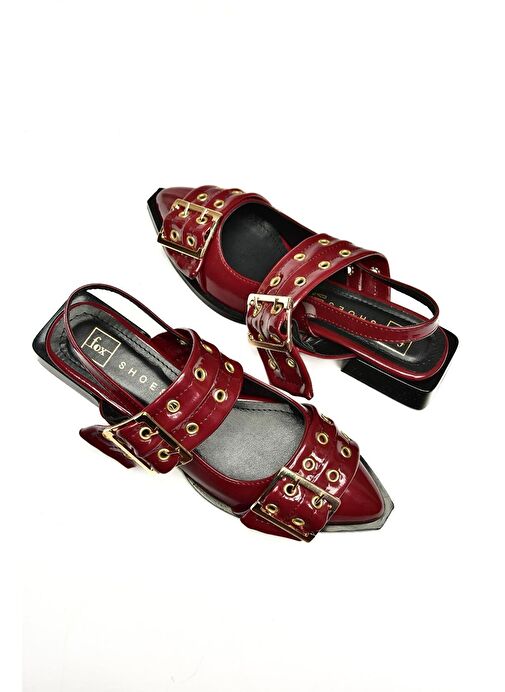 U518600108 Bordo Rugan Alçak Topuklu Kadın Ayakkabı - Görsel 9