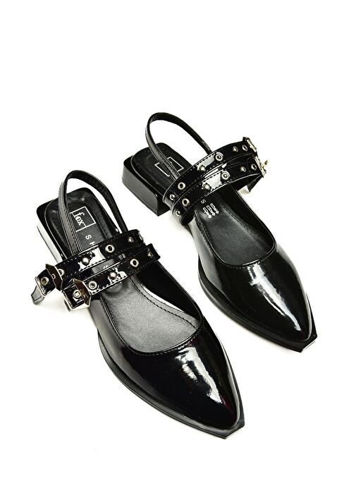 U518800604 Siyah Rugan Alçak Topuklu Kadın Ayakkabı - Görsel 8