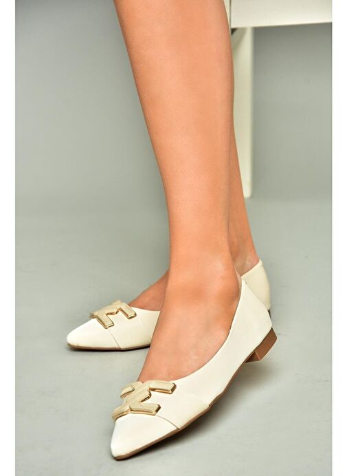 U820048704 Bej Kumaş Sivri Burun Kadın Babet - Görsel 3