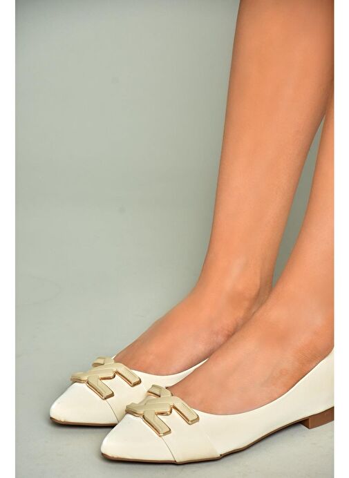 U820048704 Bej Kumaş Sivri Burun Kadın Babet - Görsel 5