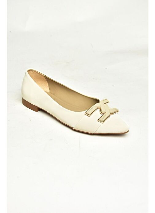 U820048704 Bej Kumaş Sivri Burun Kadın Babet - Görsel 6