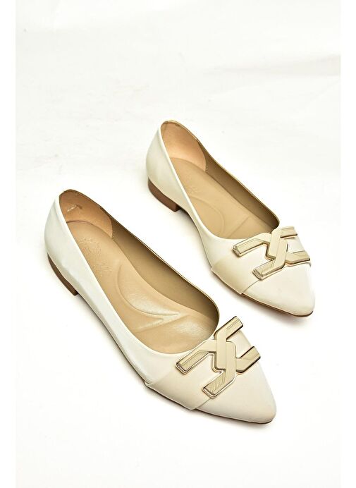 U820048704 Bej Kumaş Sivri Burun Kadın Babet - Görsel 8