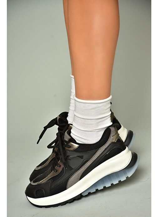 U973213809 Siyah Kalın Tabanlı Spor Ayakkabı Sneakers - Görsel 3