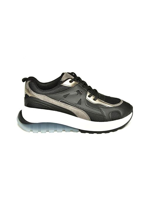 U973213809 Siyah Kalın Tabanlı Spor Ayakkabı Sneakers - Görsel 6