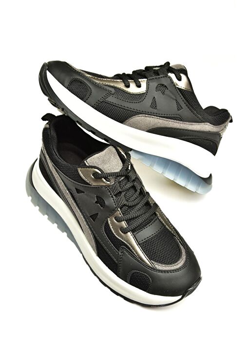 U973213809 Siyah Kalın Tabanlı Spor Ayakkabı Sneakers - Görsel 8