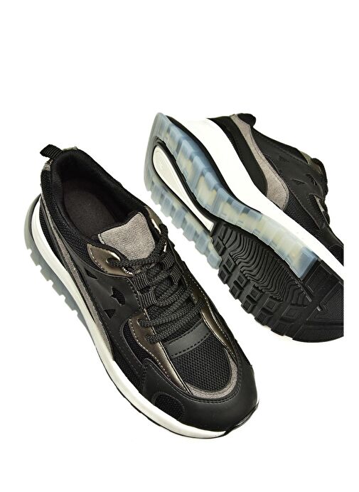 U973213809 Siyah Kalın Tabanlı Spor Ayakkabı Sneakers - Görsel 9