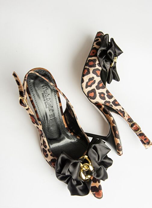 U820091702 Leopar Süet Fiyonlu İnce Topuklu Kadın Ayakkabı - Görsel 9