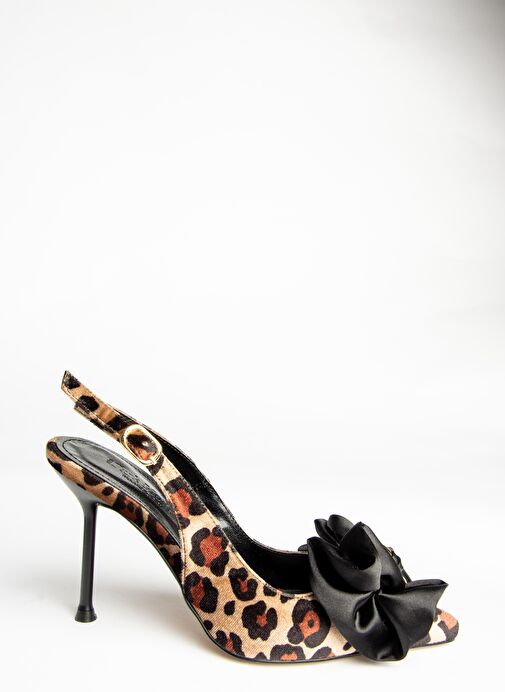U820091702 Leopar Süet Fiyonlu İnce Topuklu Kadın Ayakkabı - Görsel 7