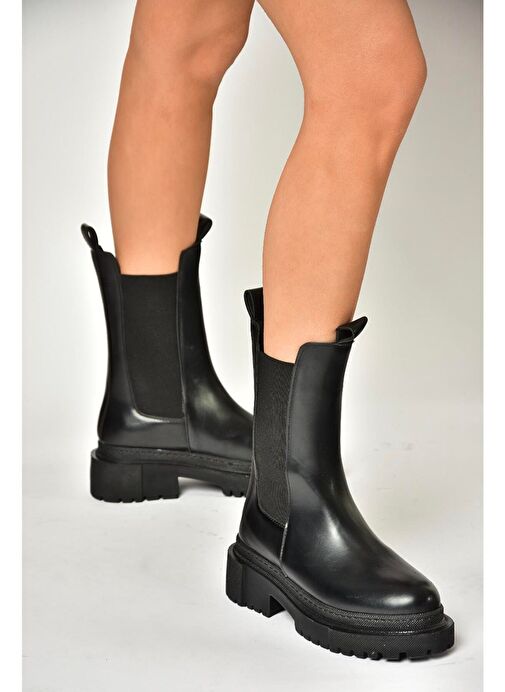 T652449009 Siyah Kalın Tabanlı Kadın Bot - Görsel 4