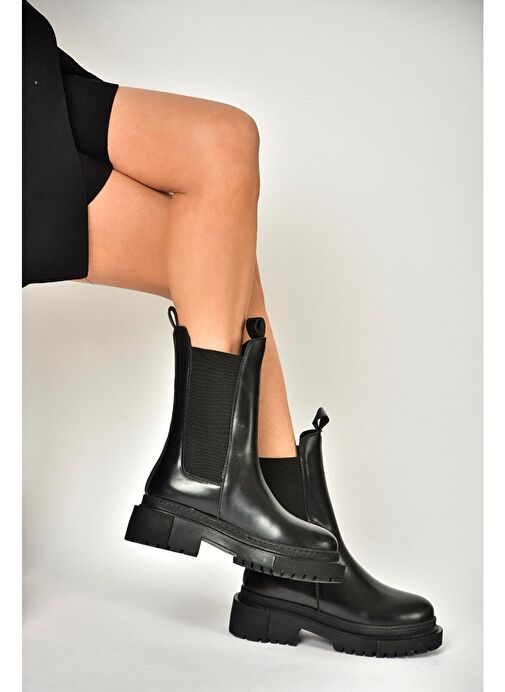T652449009 Siyah Kalın Tabanlı Kadın Bot - Görsel 5