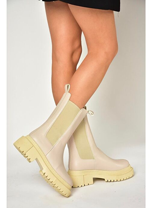 T652449009 Bej Kalın Tabanlı Kadın Bot - Görsel 2