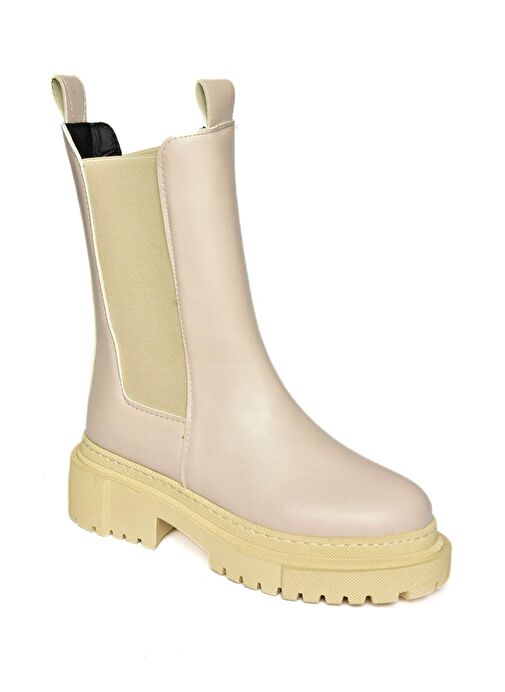 T652449009 Bej Kalın Tabanlı Kadın Bot - Görsel 5