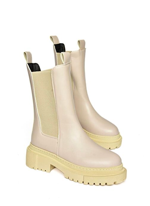 T652449009 Bej Kalın Tabanlı Kadın Bot - Görsel 7