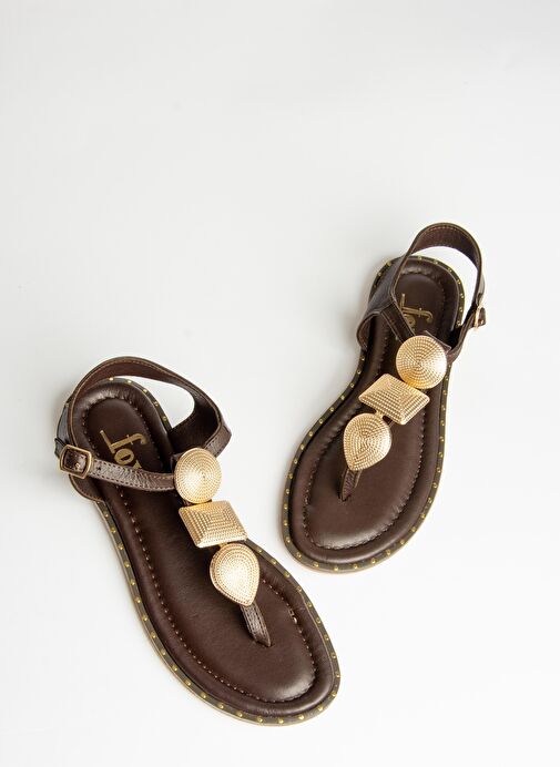 U291240003 Kahverengi Hakiki Deri Parmak Arası Sandalet - Görsel 8