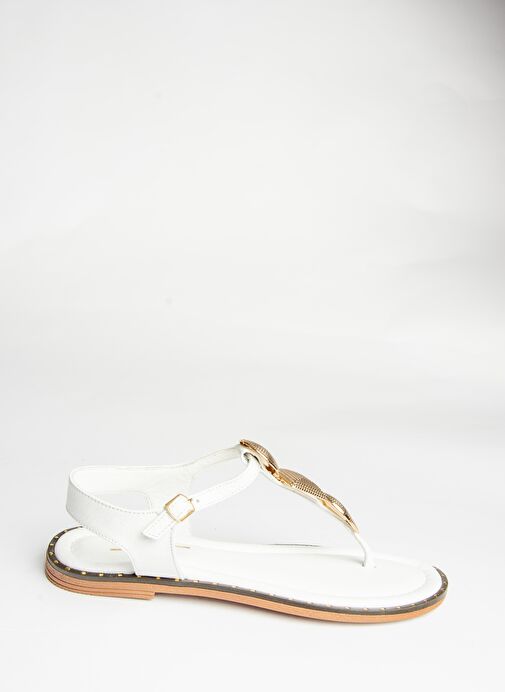 U291240003 Beyaz Hakiki Deri Parmak Arası Sandalet - Görsel 6