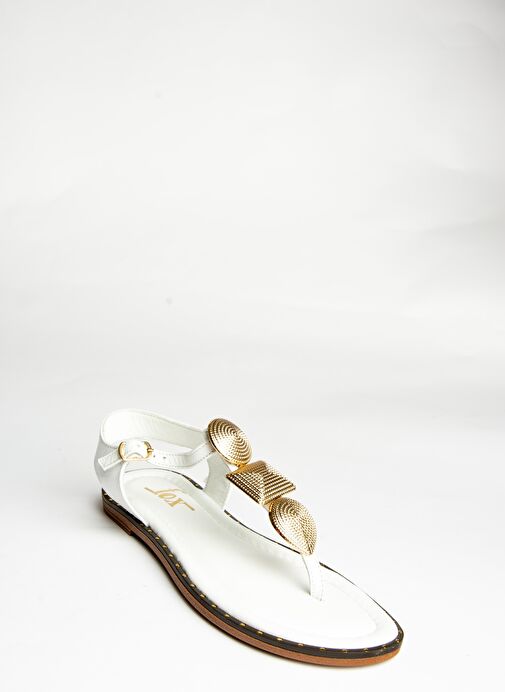 U291240003 Beyaz Hakiki Deri Parmak Arası Sandalet - Görsel 7