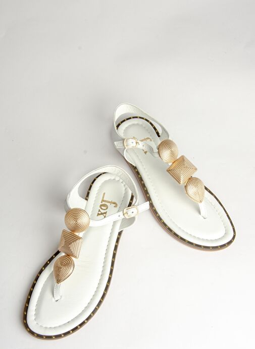 U291240003 Beyaz Hakiki Deri Parmak Arası Sandalet - Görsel 8