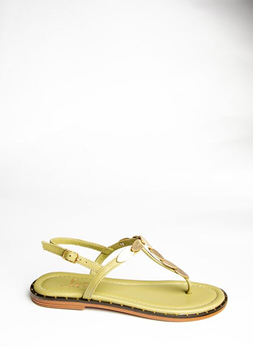 U291240103 Yeşil Hakiki Deri Parmak Arası Sandalet - Görsel 6