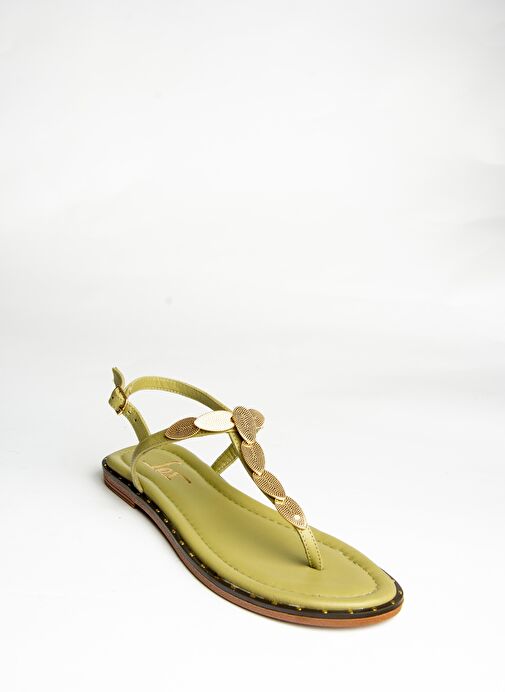 U291240103 Yeşil Hakiki Deri Parmak Arası Sandalet - Görsel 7