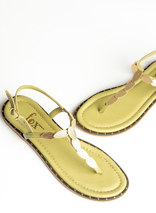 U291240103 Yeşil Hakiki Deri Parmak Arası Sandalet - Görsel 8