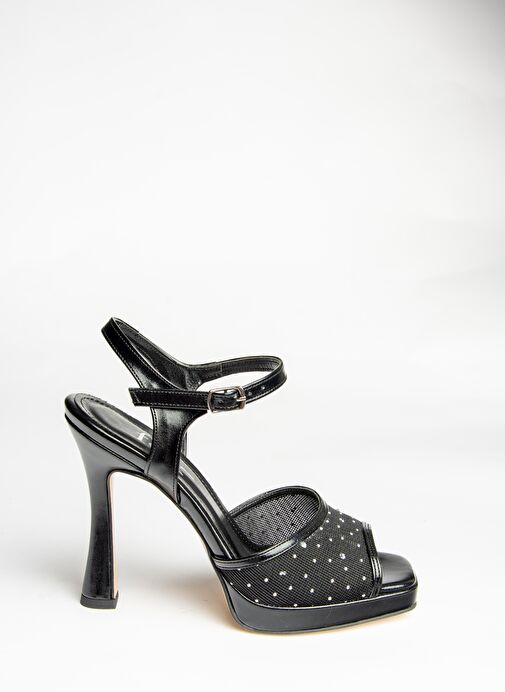 U569921409 Siyah File Detaylı Kalın Topuklu Abiye Ayakkabı - Görsel 7