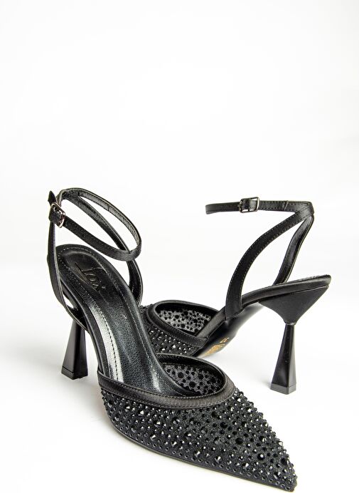 U676335204 Siyah Kumaş İnce Topuklu Kadın Abiye Ayakkabı - Görsel 7