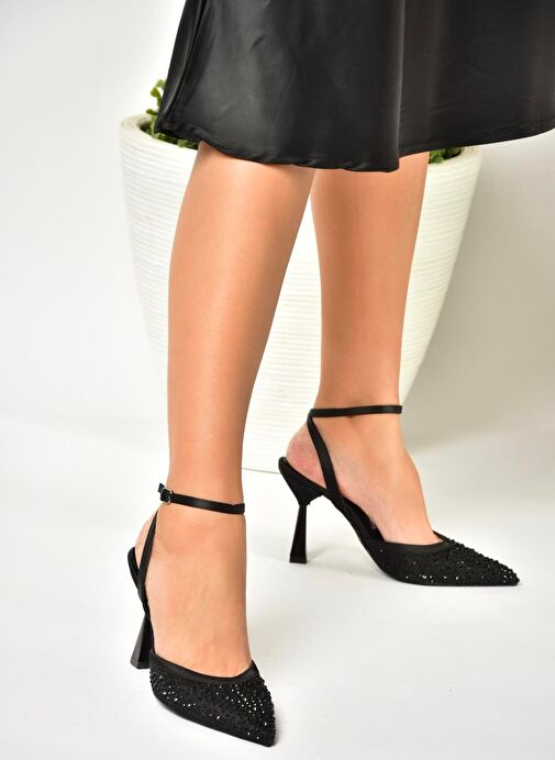 U676335204 Siyah Kumaş İnce Topuklu Kadın Abiye Ayakkabı - Görsel 5