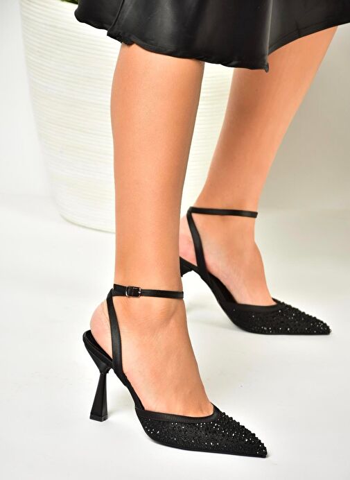 U676335204 Siyah Kumaş İnce Topuklu Kadın Abiye Ayakkabı - Görsel 4