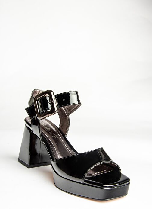 U820009708 Siyah Rugan Kalın Topuklu Kadın Ayakkabı - Görsel 6