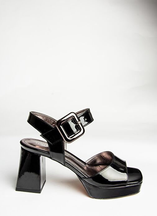 U820009708 Siyah Rugan Kalın Topuklu Kadın Ayakkabı - Görsel 7