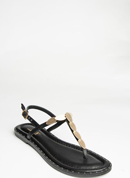 U291240103 Siyah Hakiki Deri Parmak Arası Sandalet - Görsel 7
