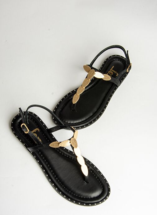 U291240103 Siyah Hakiki Deri Parmak Arası Sandalet - Görsel 8