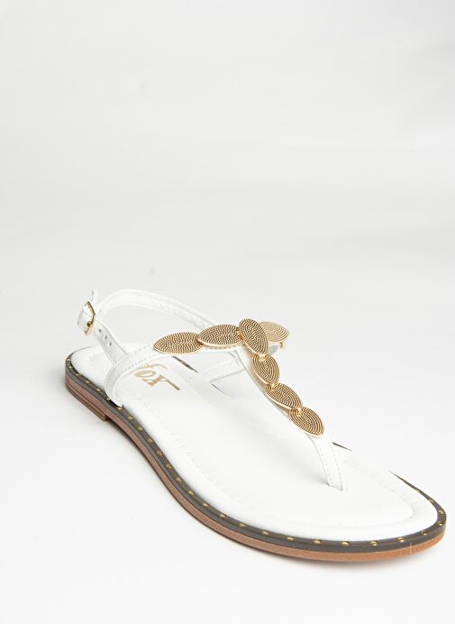U291240103 Beyaz Hakiki Deri Parmak Arası Sandalet - Görsel 9