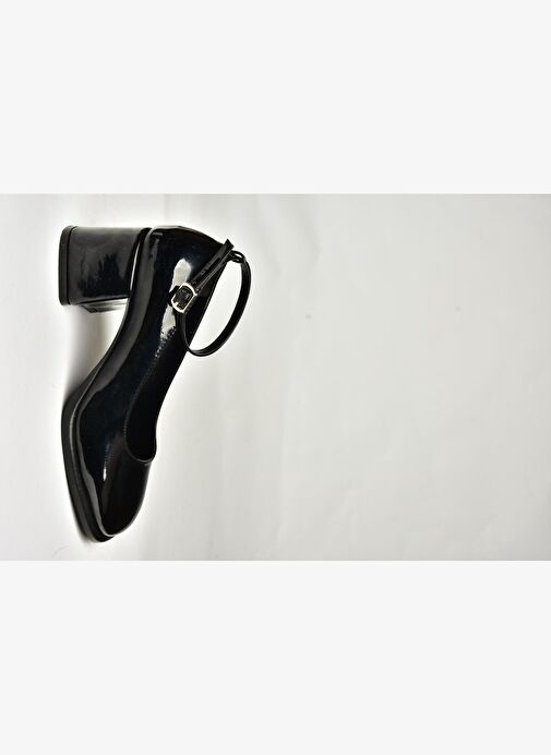 U518122108 Siyah Rugan Kalın Topuklu Kadın Ayakkabı - Görsel 6