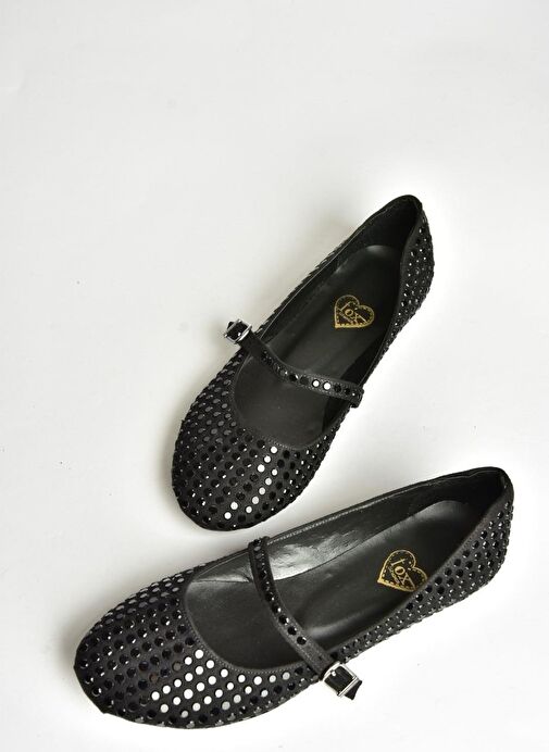 U726634504 Siyah Kumaş Taş Detaylı Babet - Görsel 8