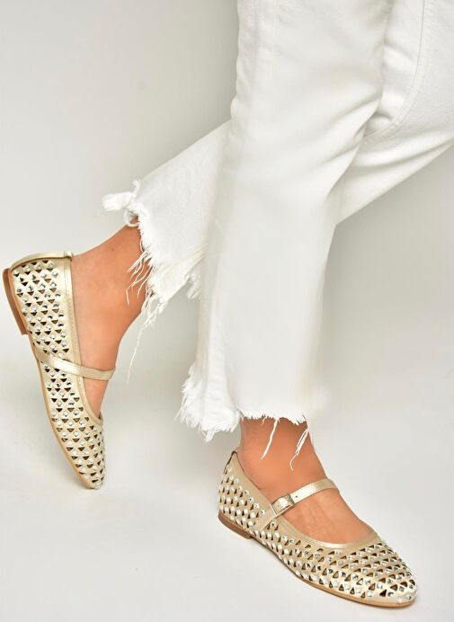 U725513204 Bej Kumaş Taş Detaylı Kadın Babet - Görsel 3