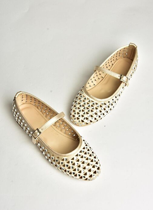 U725513204 Bej Kumaş Taş Detaylı Kadın Babet - Görsel 8